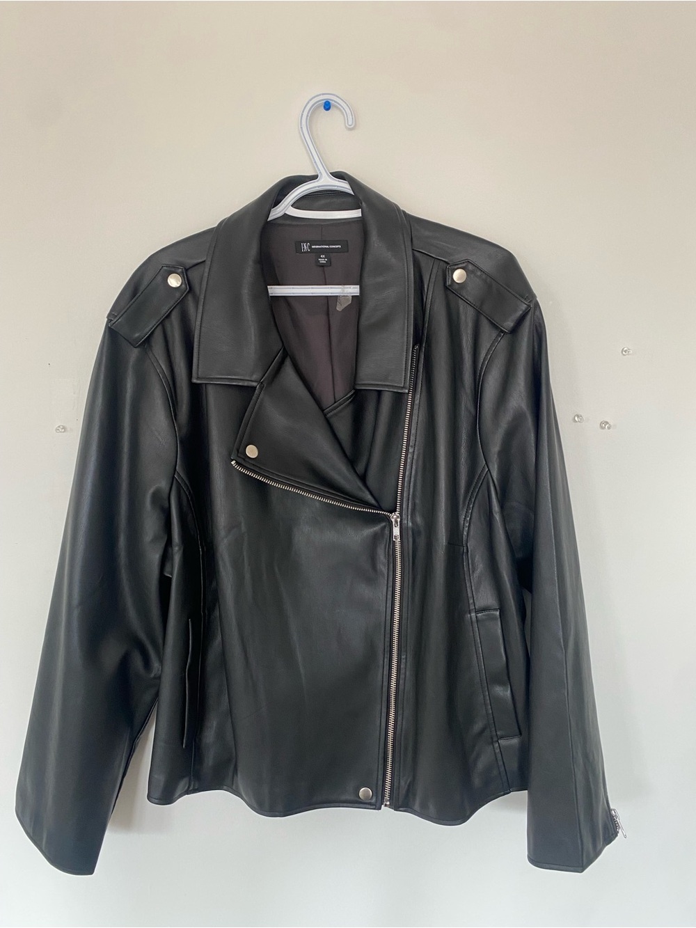 INC International Concepts Black Faux Leather Moto Jacket